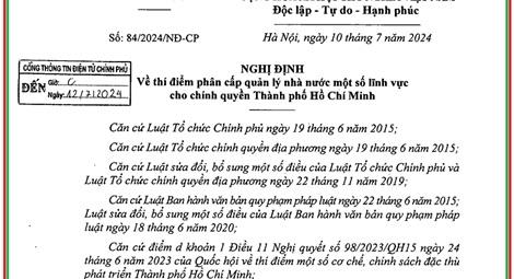 Ủy quyền cho UBND Thành phố Hồ Chí Minh cấp work permit cho doanh nghiệp cấp Bộ
